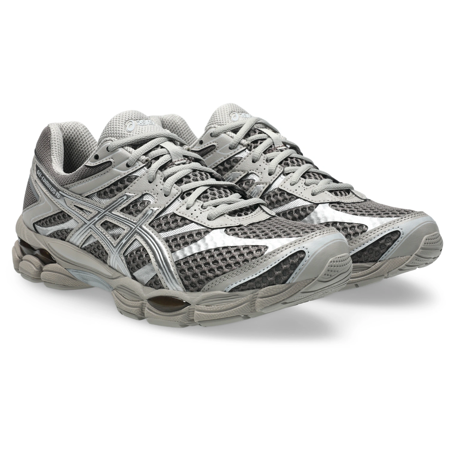 Asics Gel-Cumulus 16 Cocoa Powder/Pure Silver side view in a white background