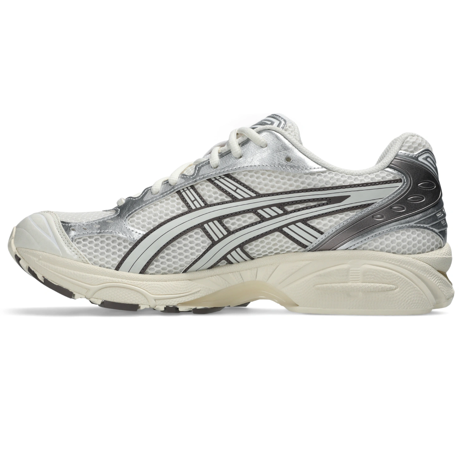 Asics Gel-Kayano 14 Cream/Cocoa Powder side view in a white background