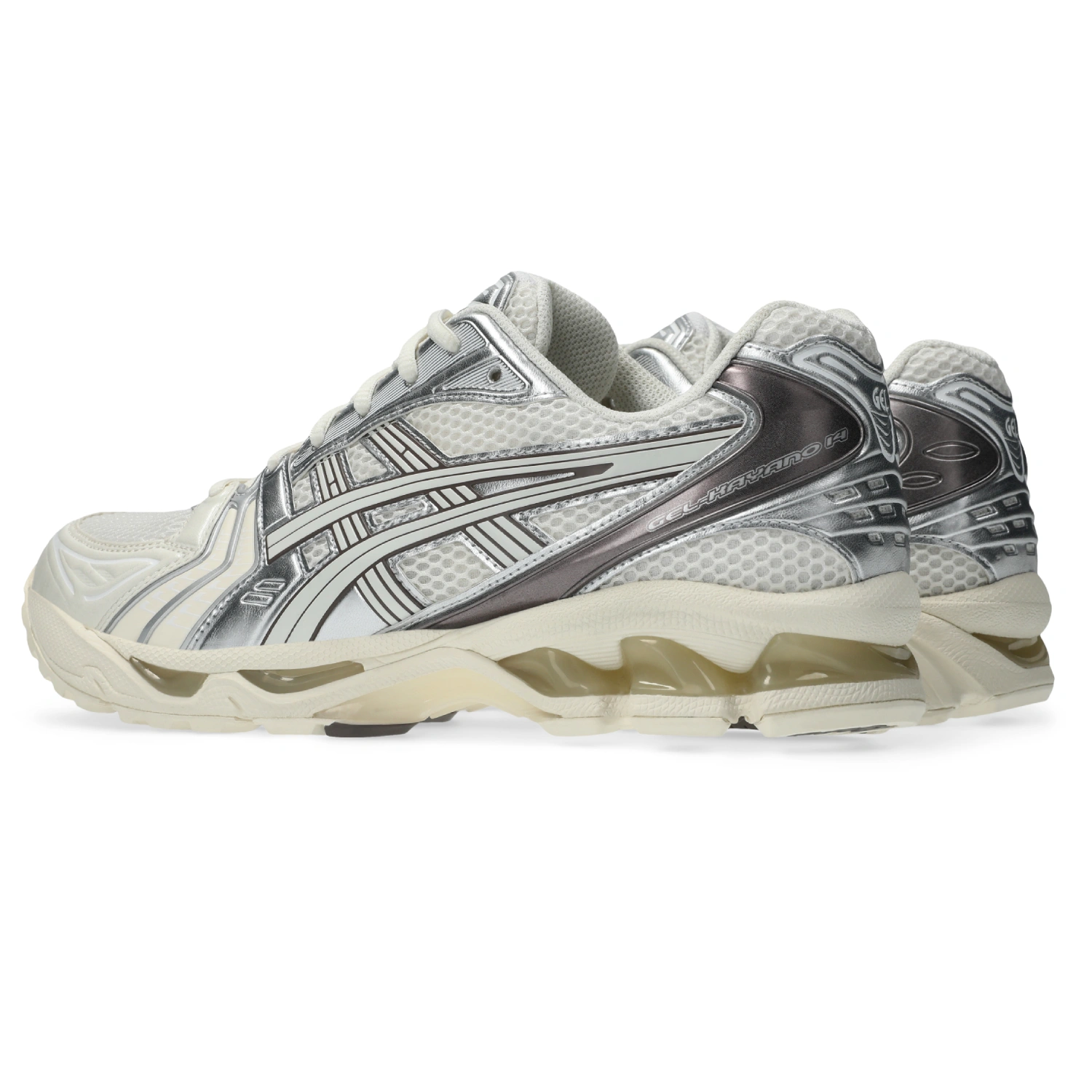 Asics Gel-Kayano 14 Cream/Cocoa Powder side view in a white background