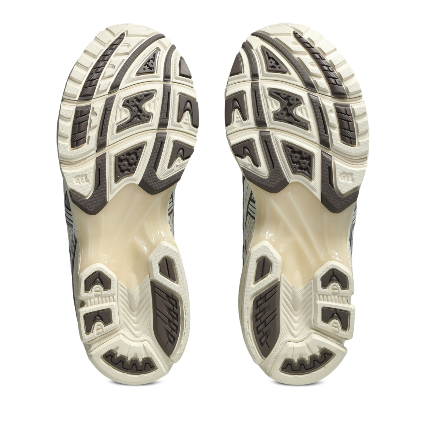 Asics Gel-Kayano 14 Cream/Cocoa Powder bottom view in a white background