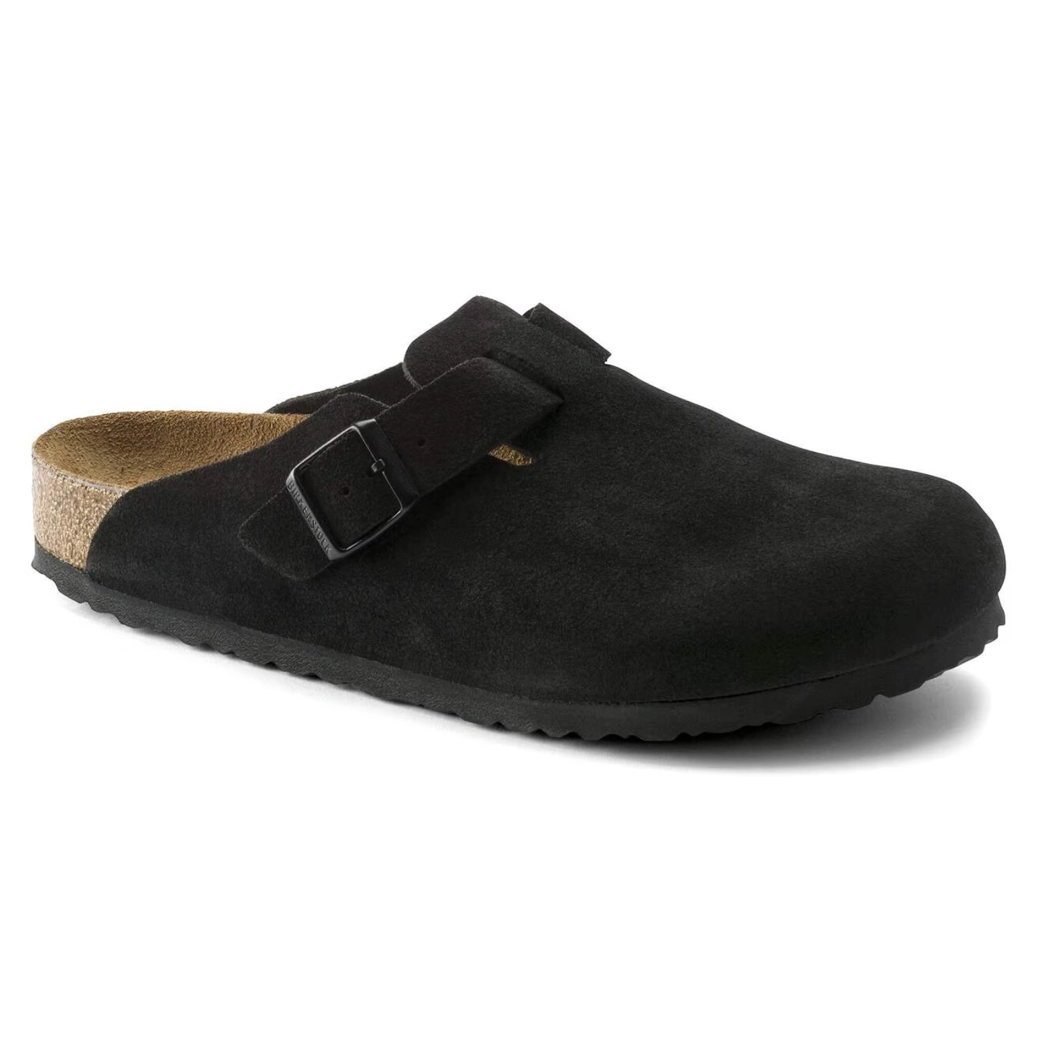 Birkenstock Boston SFB Black side view in a white background