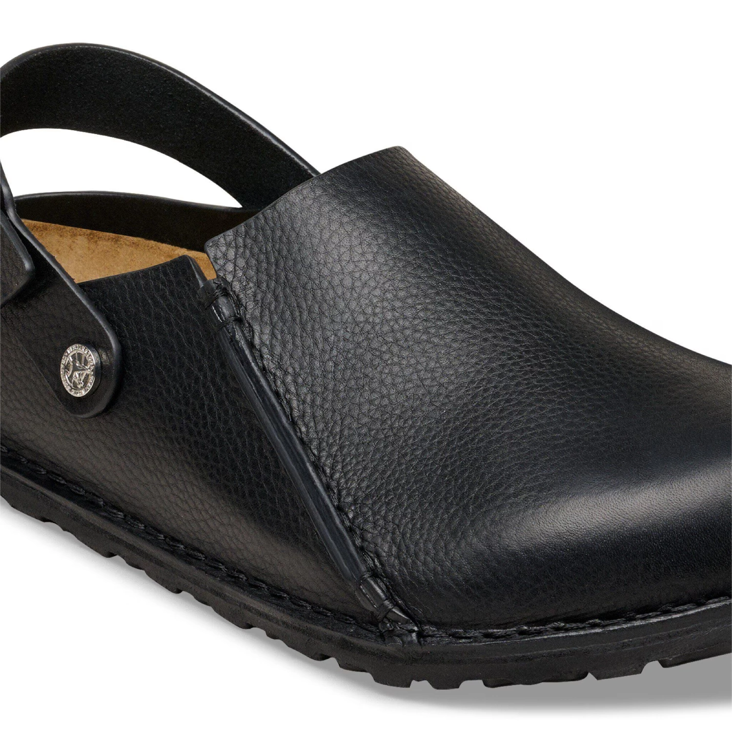 Birkenstock Lutry Premium Black side view in a white background