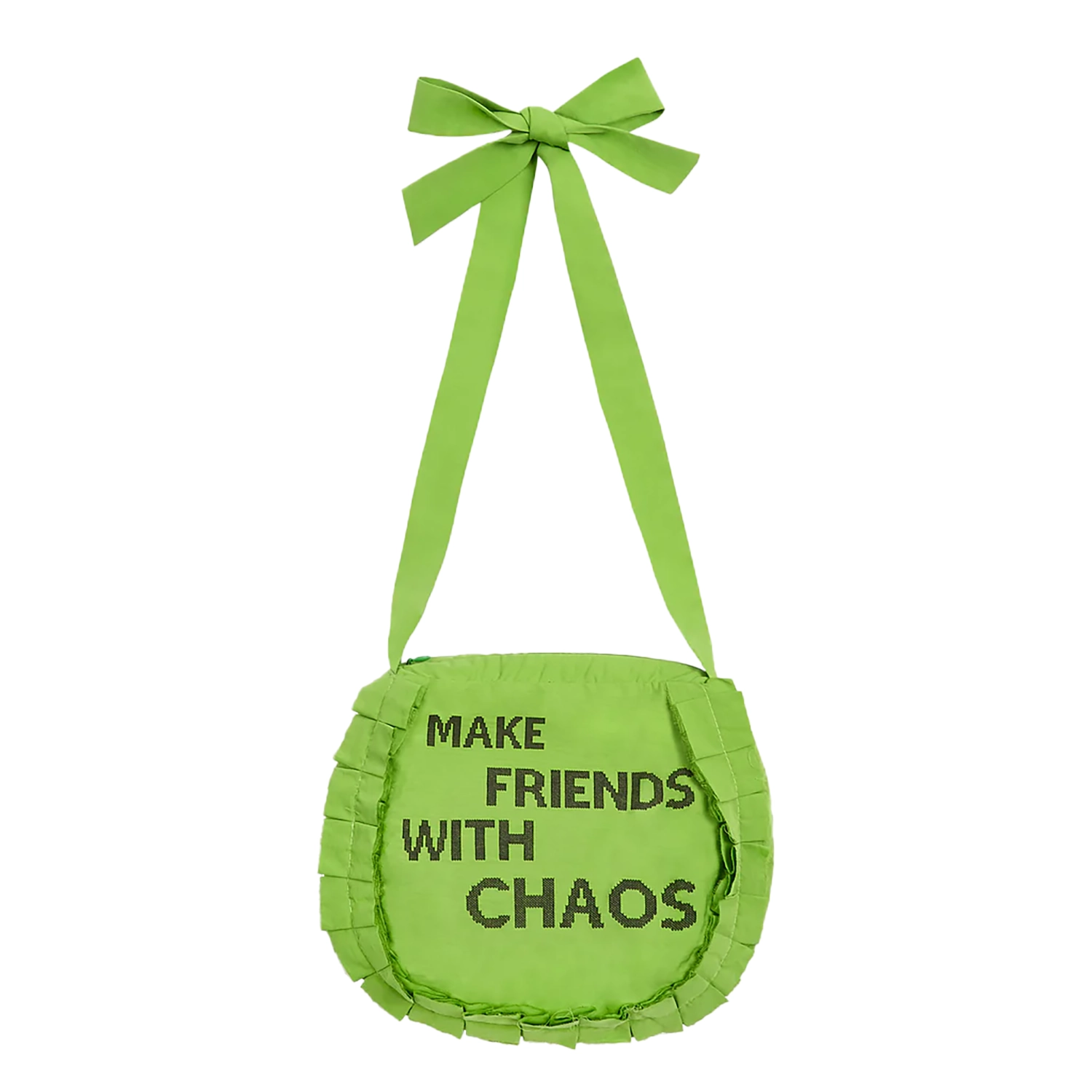Hades Wool Make Friends With Chaos Bag Green front view in a white background
