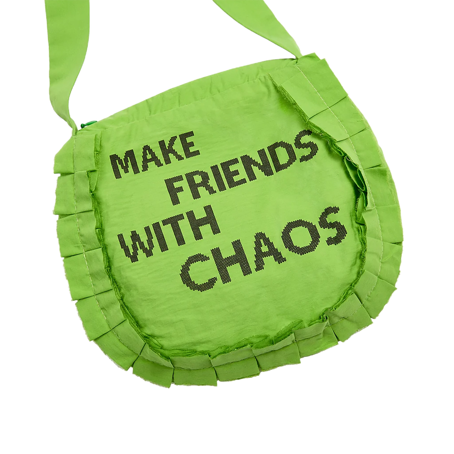 Hades Wool Make Friends With Chaos Bag Green front view in a white background