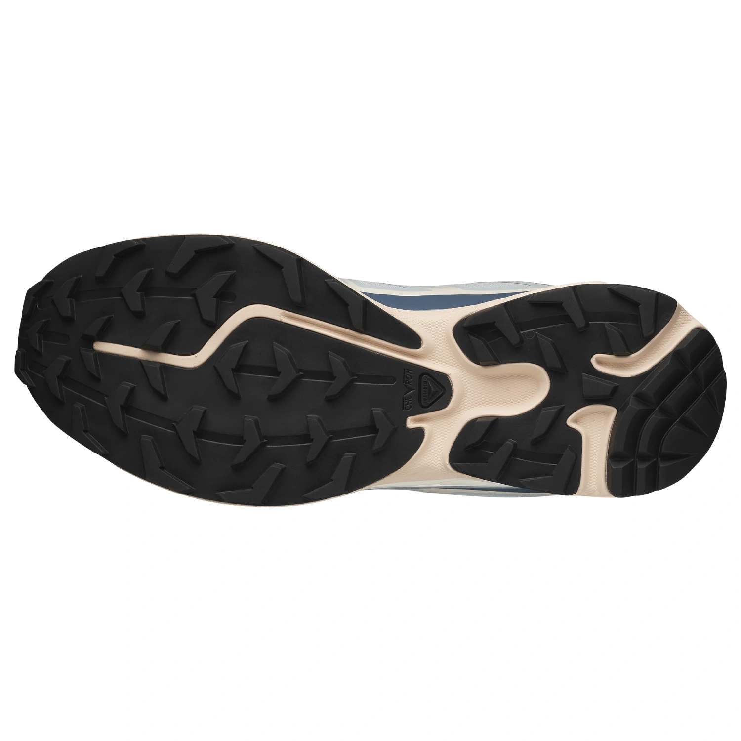 Salomon XT-6 Pearl Blue/Grisaille/Vanila bottom view in a white background
