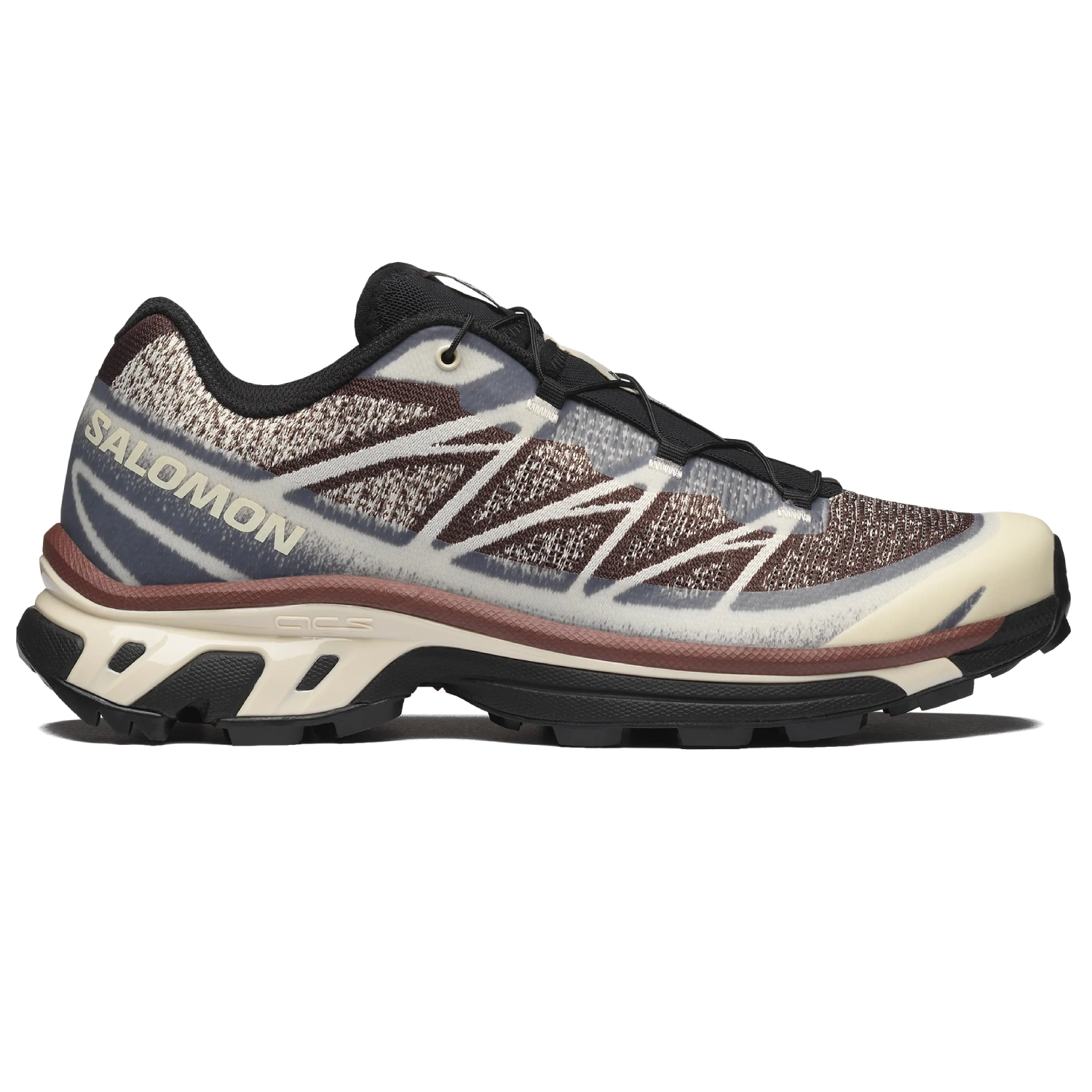 Salomon XT-6 Shadow Almond Milk/Black Coffee/Bitter side view in a white background