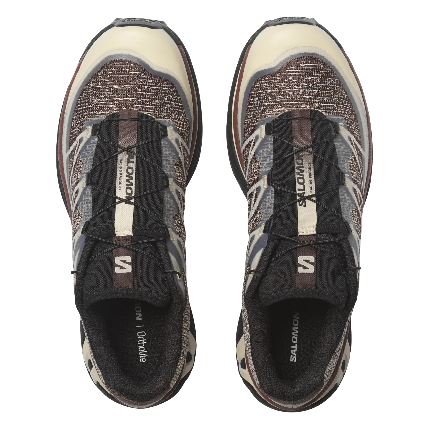 Salomon XT-6 Shadow Almond Milk/Black Coffee/Bitter top view in a white background