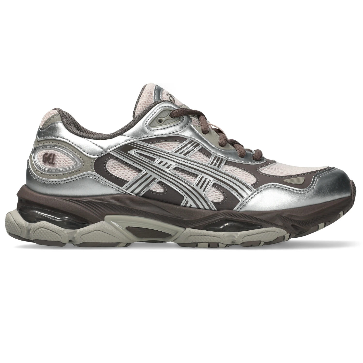 Asics GEL-NYC 2.0 Pink Cloud/Pure Silver side view in a white background