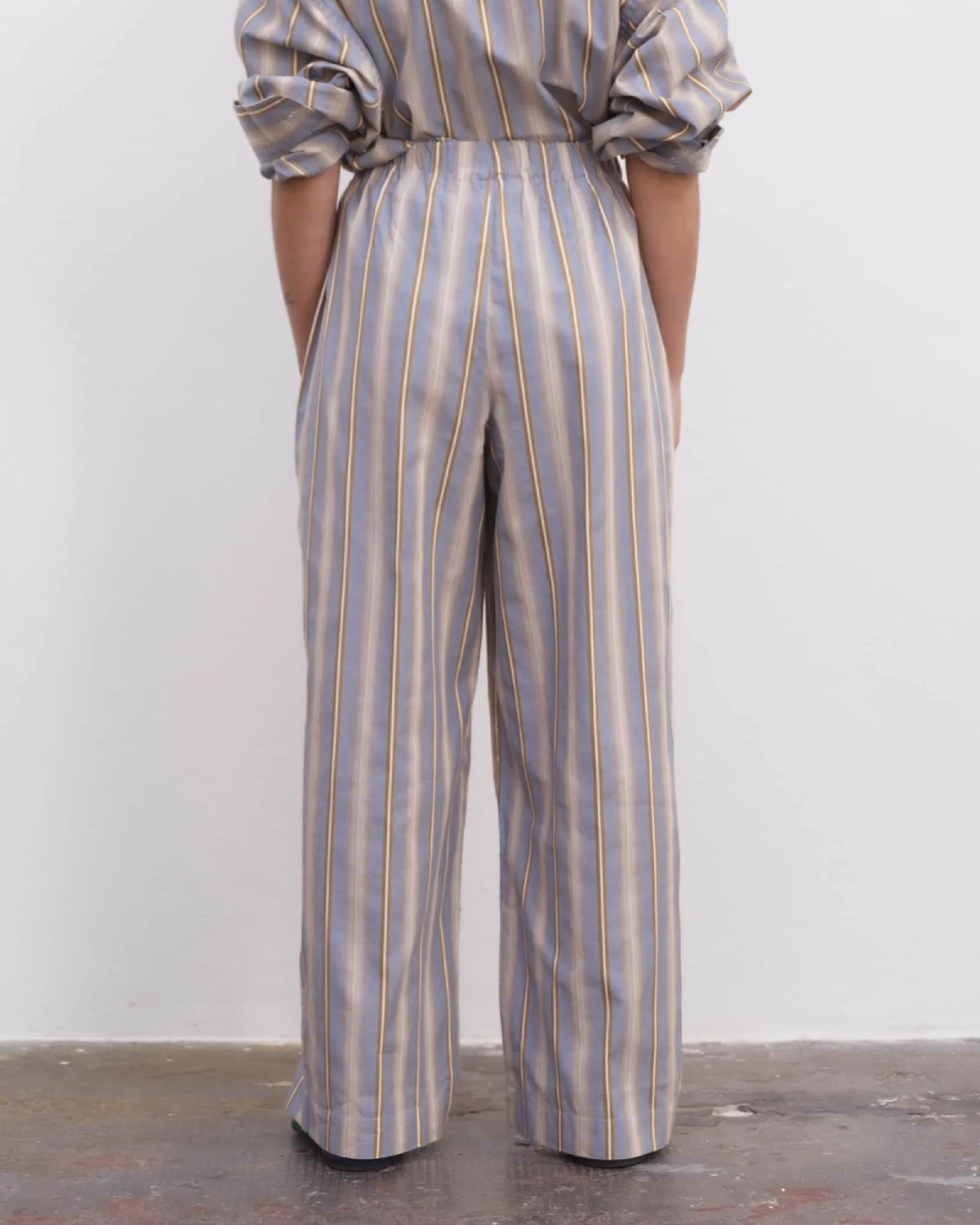 Baserange Claude Pants Grid Stripe back view on model
