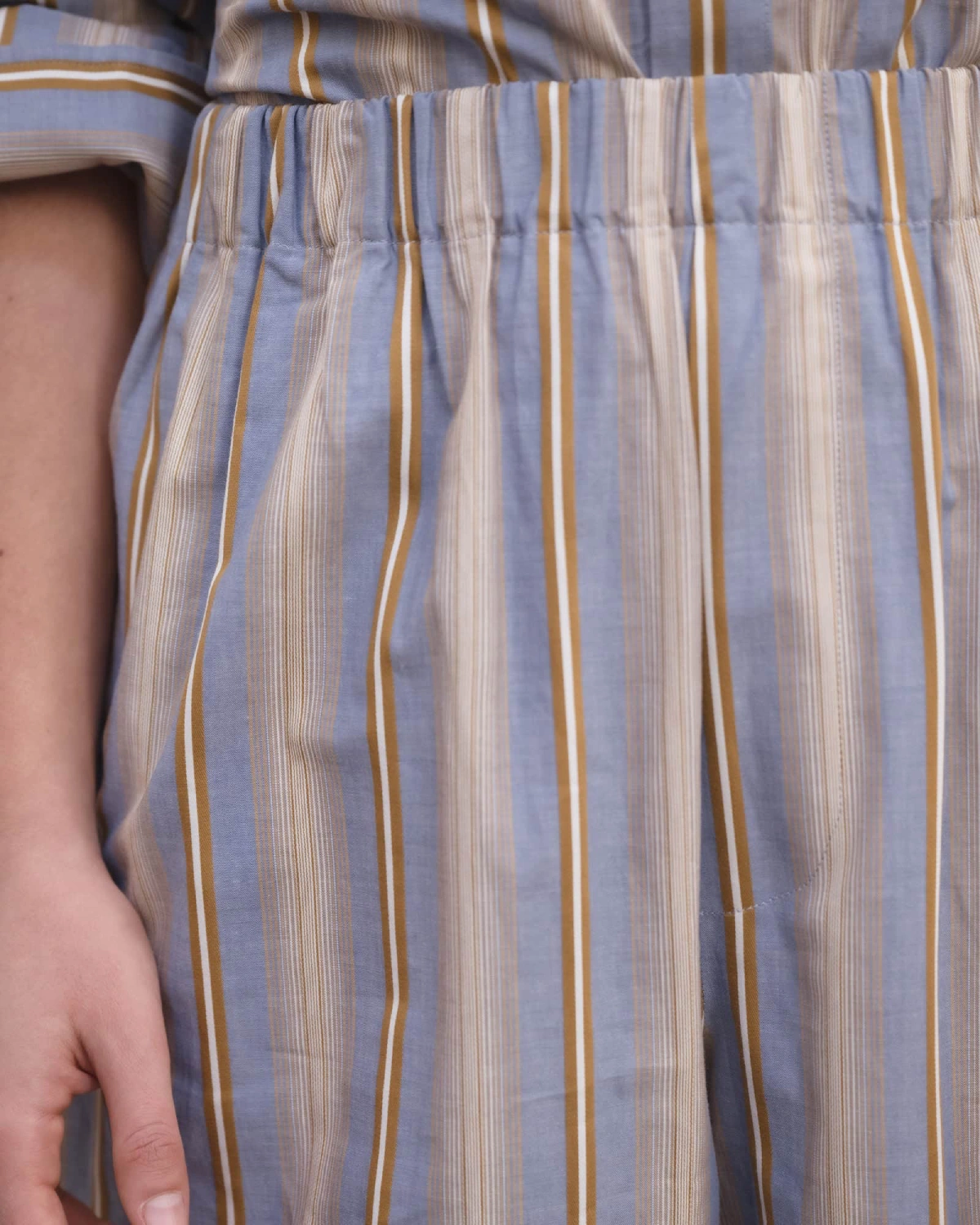 Baserange Claude Pants Grid Stripe front view on model