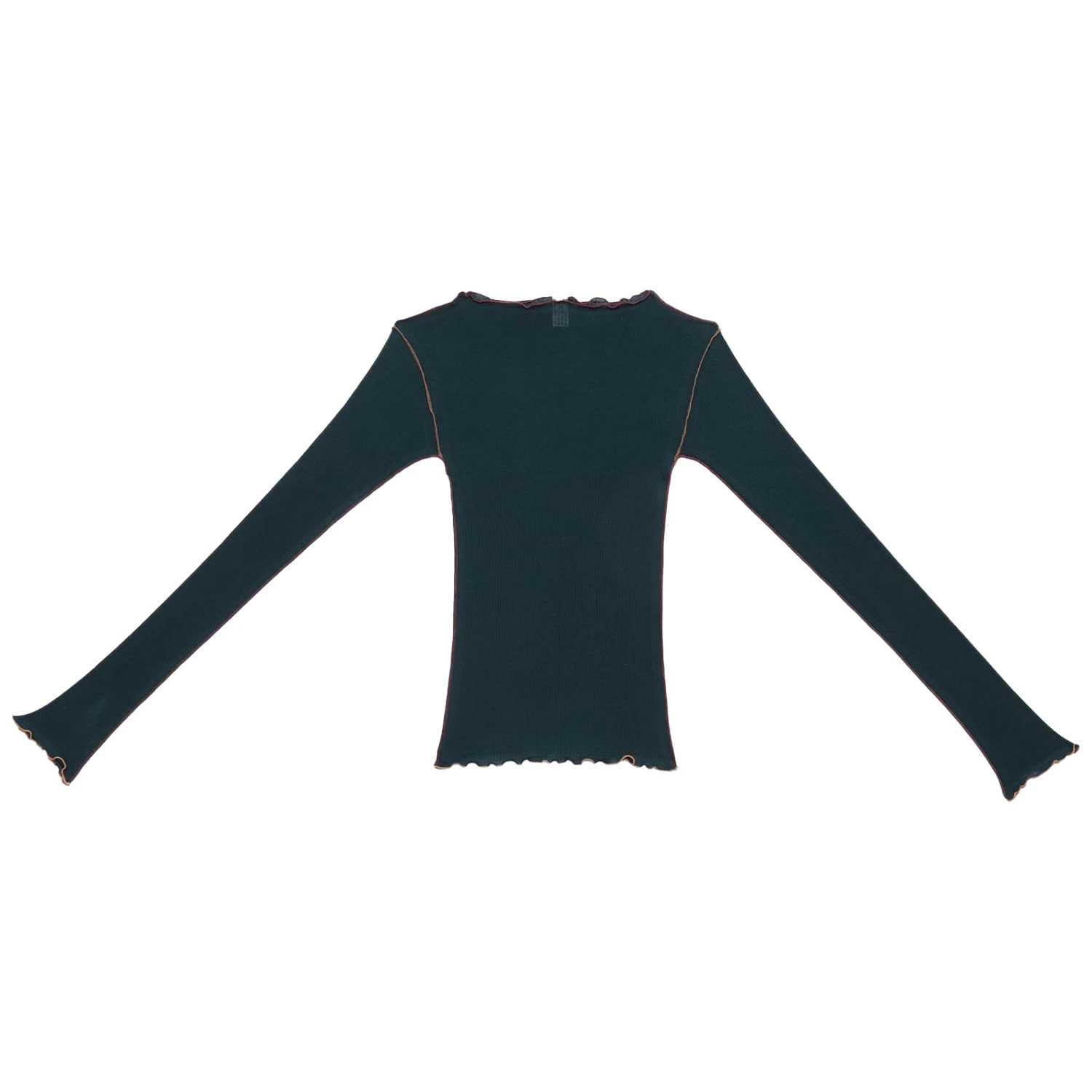 Baserange Vein Long Sleeve Tee Hirsu Green front view in a white background