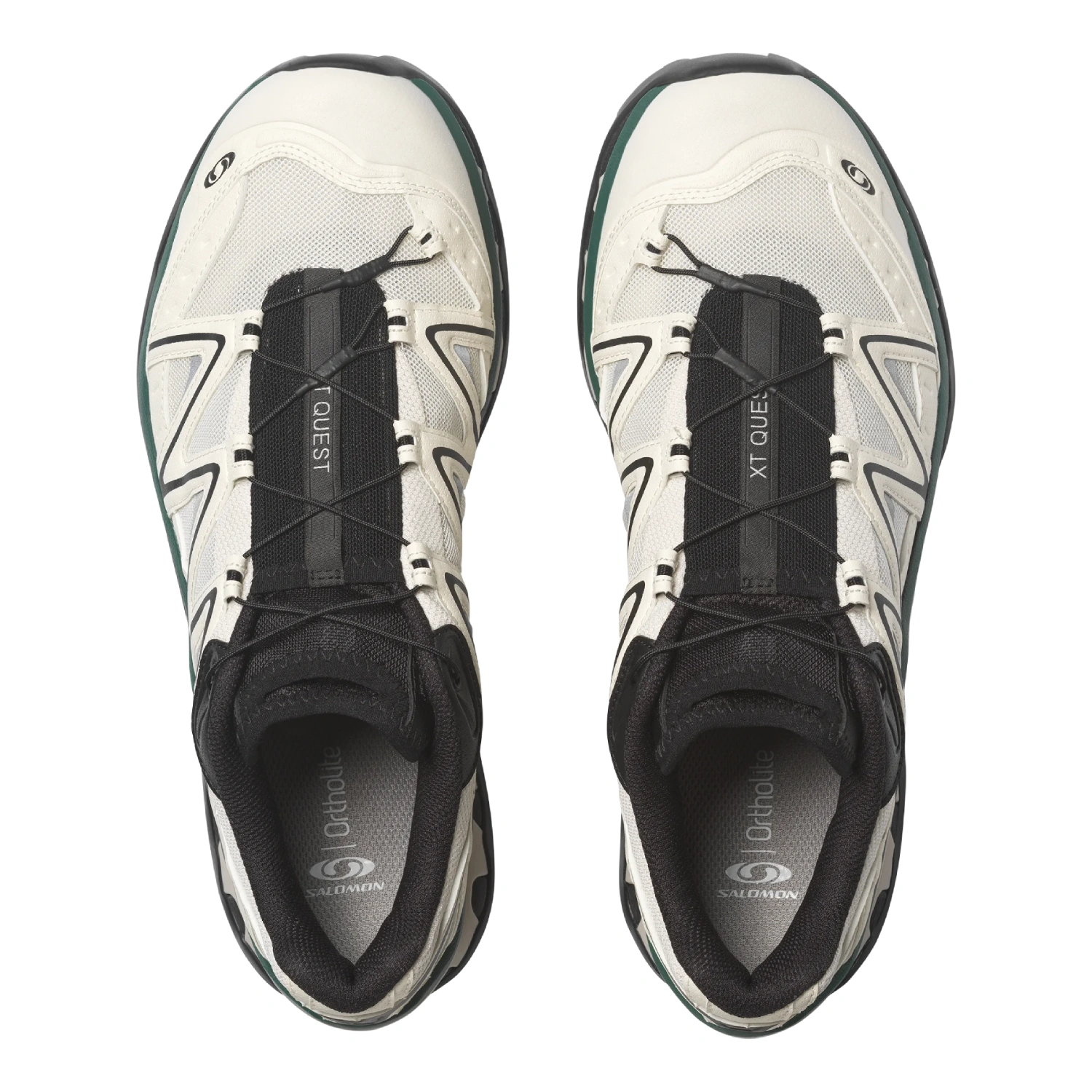Salomon XT-Quest Vanilla Ice/Black/Bistro Green top view in a white background