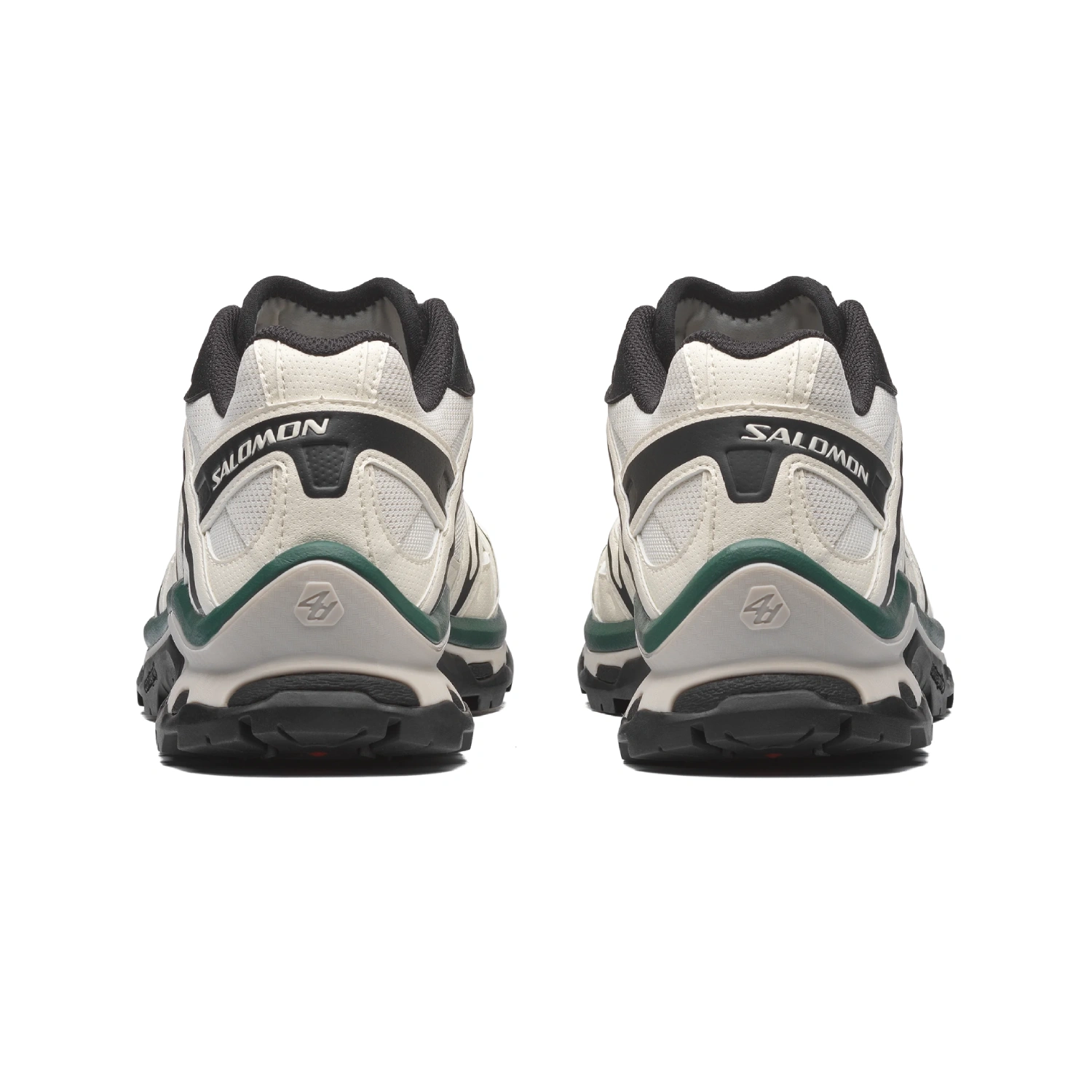 Salomon XT-Quest Vanilla Ice/Black/Bistro Green back view in a white background